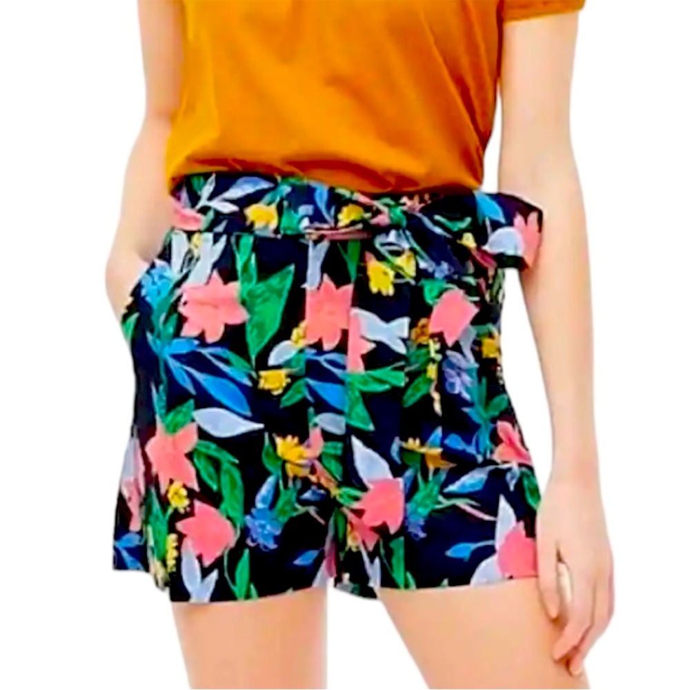 J. Crew Bright Floral Cotton Poplin Tie Waist Shorts sz 4